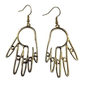 Metallic Gold Tone Hand-Shaped Dangle Earrings Abstract Design